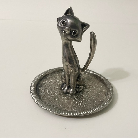 Vintage Cat Ring Holder Jewelry Display Kitty Trinket Holder - Picture 1 of 12